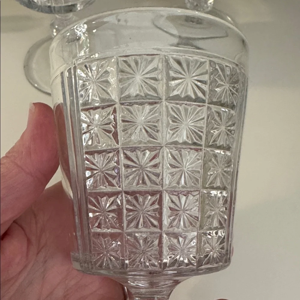 EAPG Daisy in Square panel water goblets  - VINTAGE - set of 4 glasses